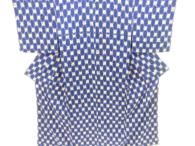 斜め格子に花模様小紋着物